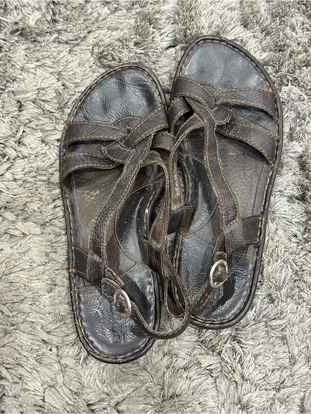 Born Womens Strappy Gladiator Sandals  Pewter Leather Flat size 9./40.5